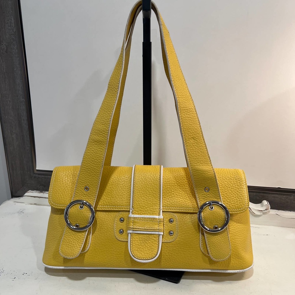 FRANCO SARTO Yellow Pebbled Leather Shoulder Bag Purse
